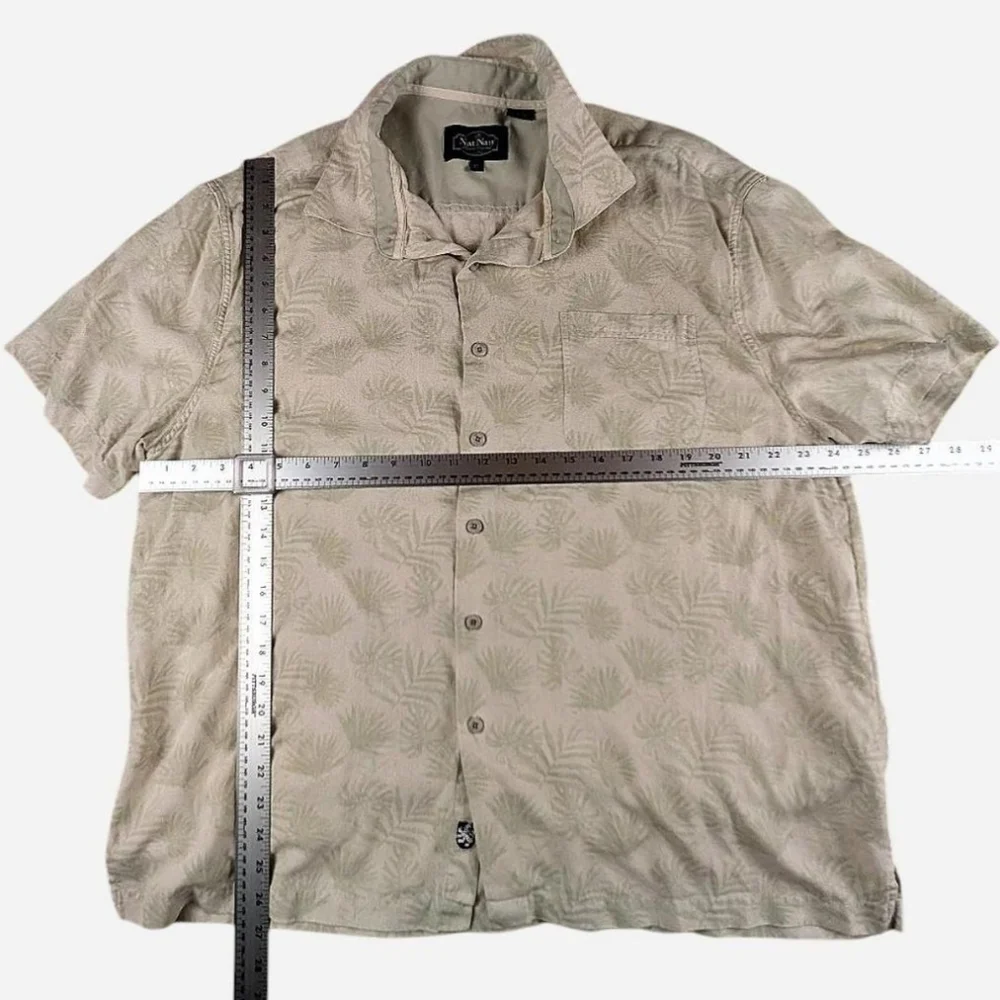 Nat Nast Silk CottonMen's Gray Palm Trees Hawiian Short Sleeve Button‎ Up XL - Picture 5 of 5